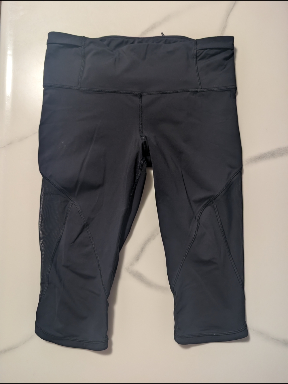 Lululemon Black Mesh Panel Crop Leggings Running Capri Zip Pocket